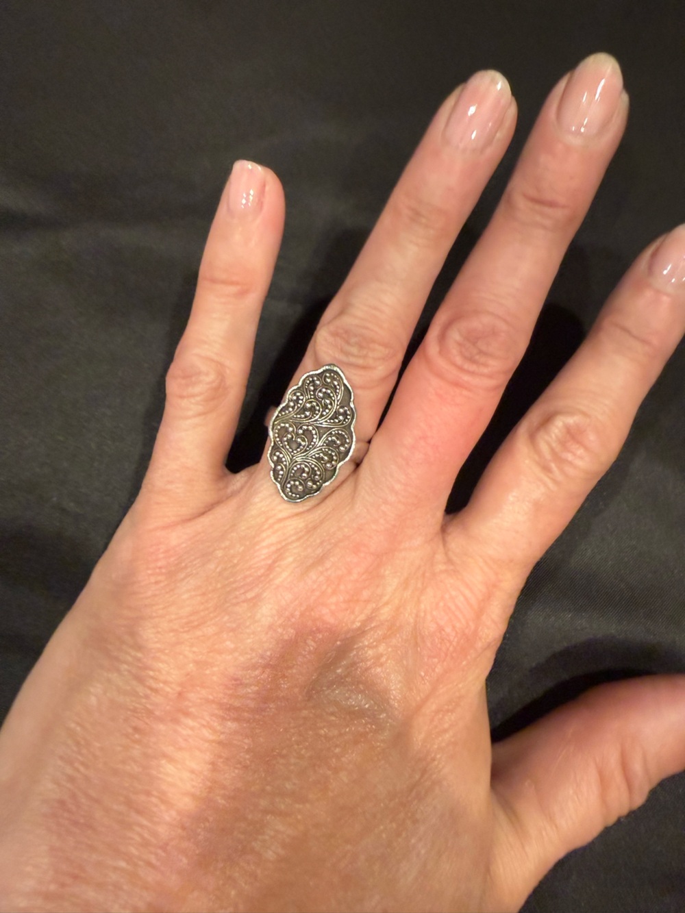 Vintage Sterling Silver Filigree Statement Ring Sz 7 Ornate Floral Filigree Boho